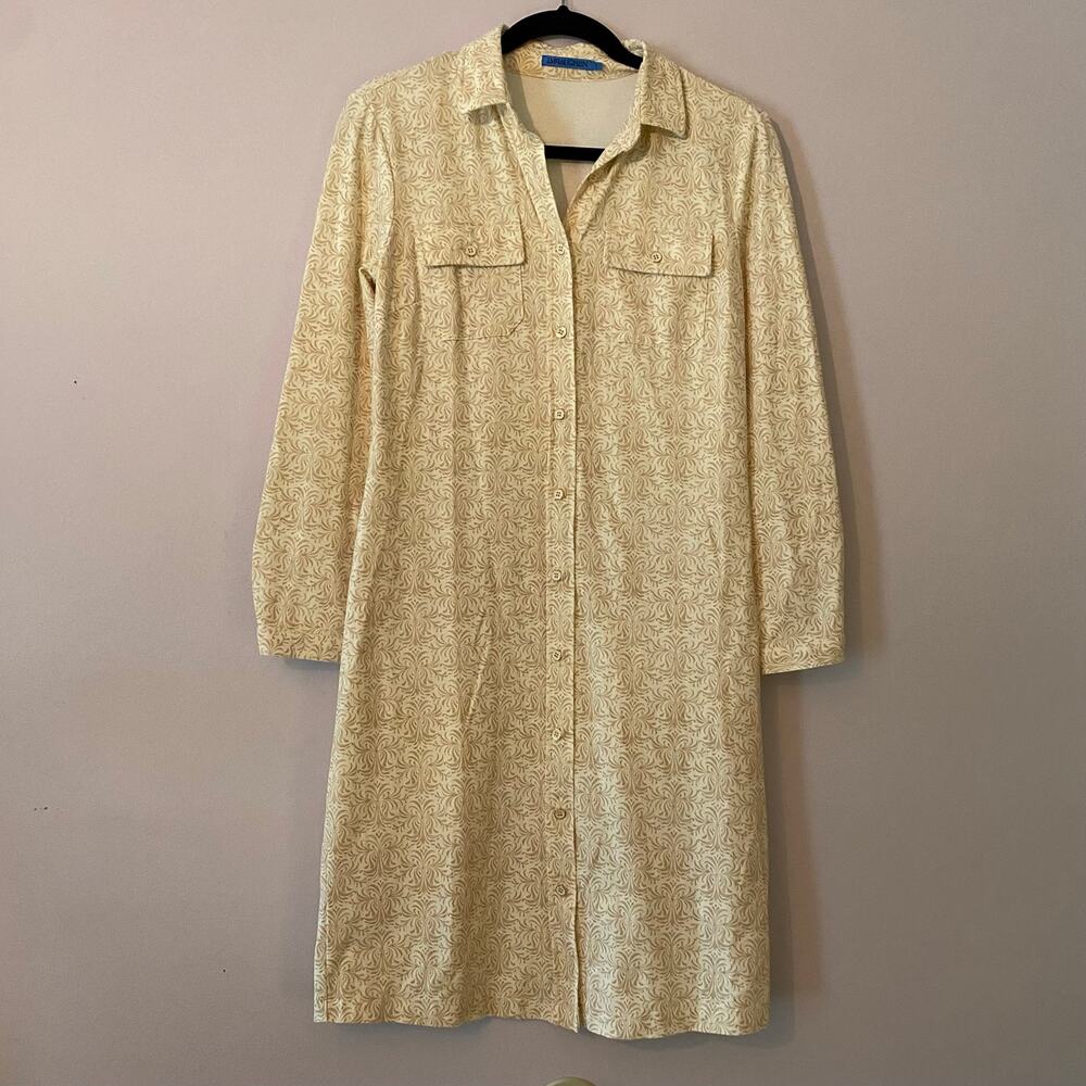 J. McLaughlin Ivory Allover Print Catalina Cloth Button Down Shirt Dress Small